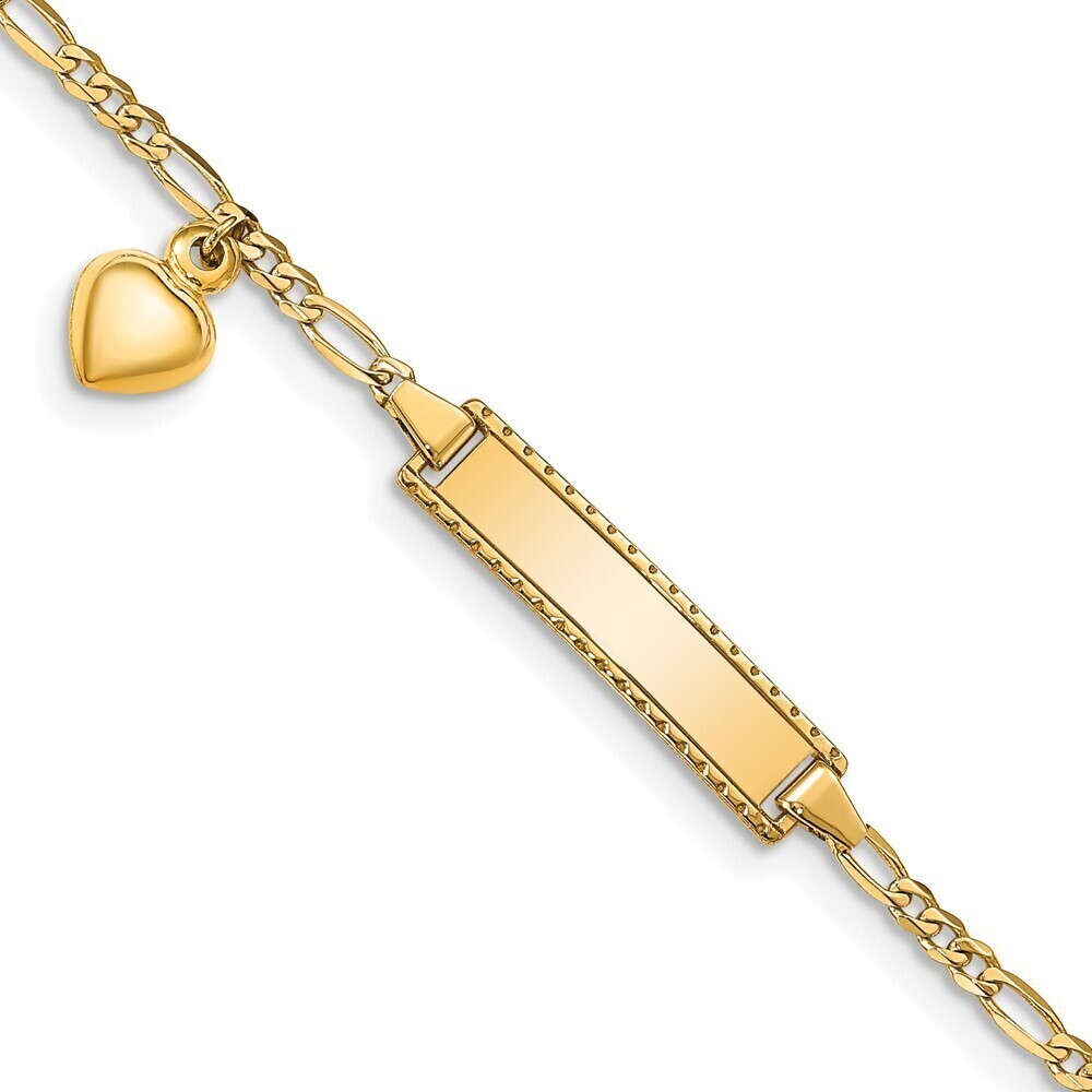 14k Yellow Gold Dangling Heart Children's Figaro Link Id Bracelet